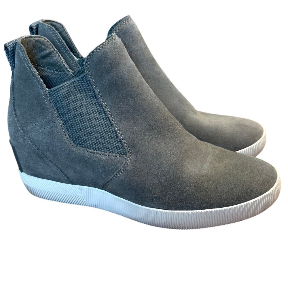 Sorel Out N About Wedge Booties Suede Leather Pull-On Boots Green Women’s 8.5 - Picture 1 of 10